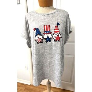 My Danielle Sz XL Patriotic Gnomes Graphic Tee Fourth of July Top Gray Patriotic